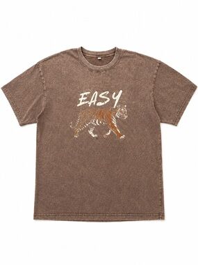Easy Graphic Tiger Crewneck T-Shirt - Brown
